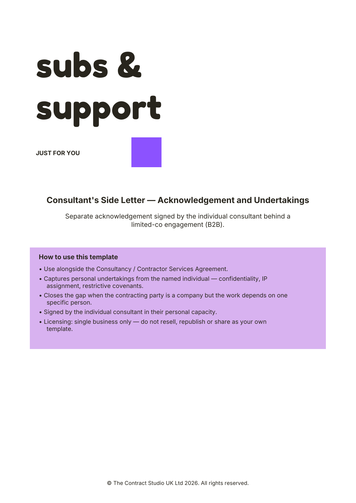 Contractor Agreements Pack (UK B2B) – page 1 2