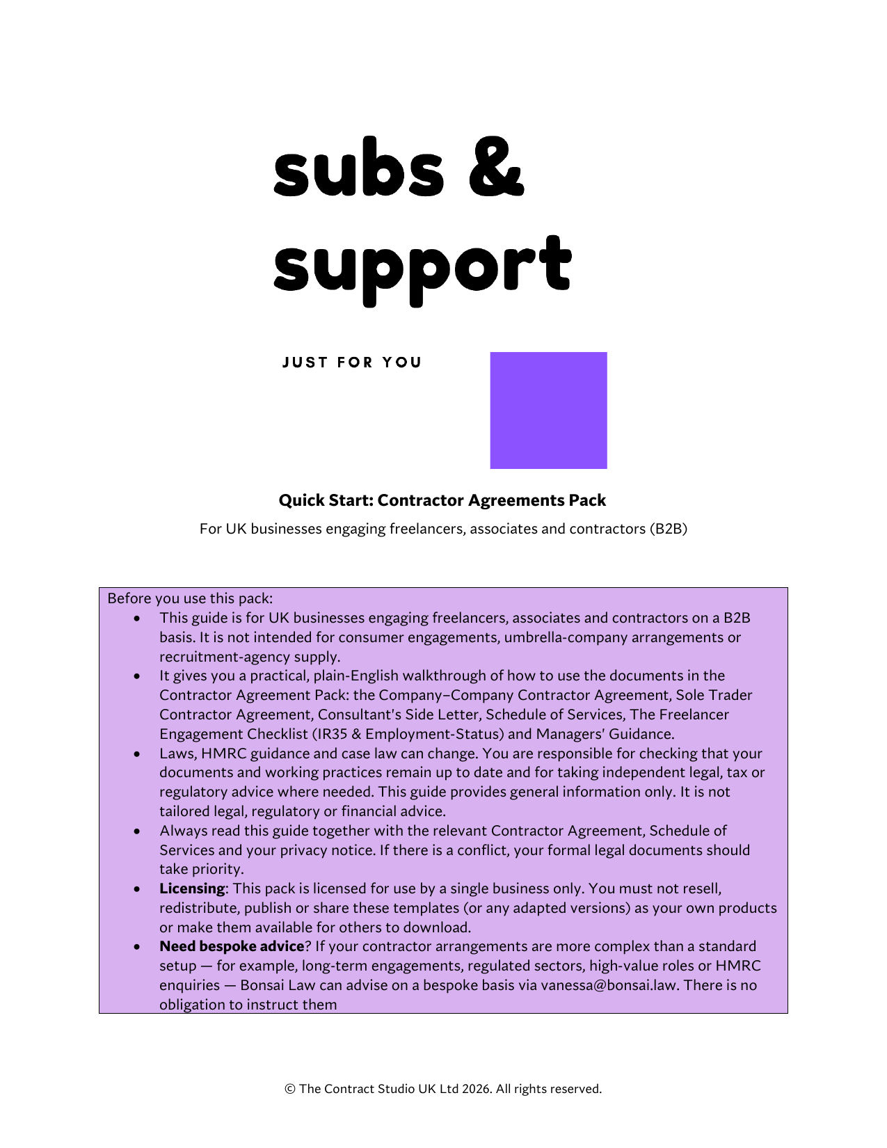 Contractor Agreements Pack (UK B2B) – page 1 3